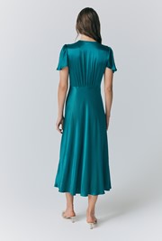 Grace Satin Button V-Neck Dress