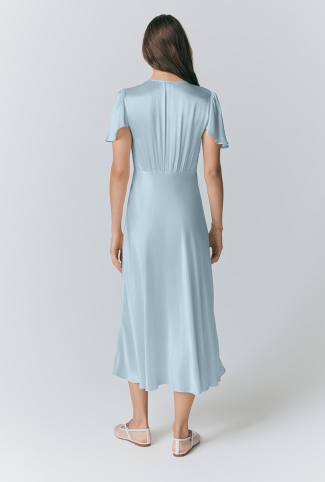 Grace Satin Button V-Neck Dress