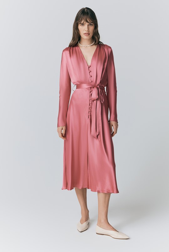 Meryl Satin Belted Midi Dress