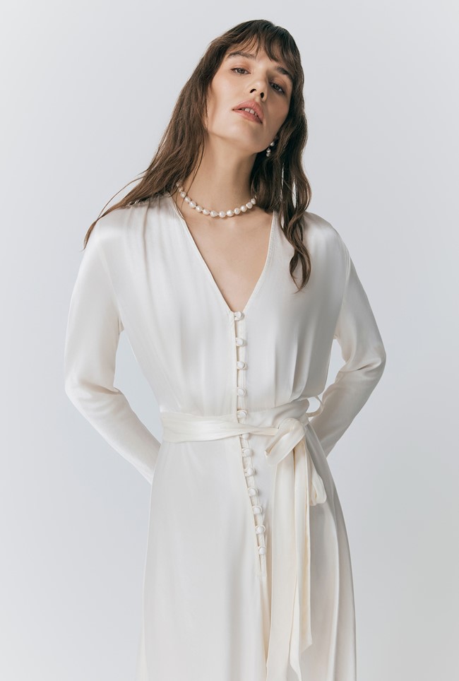 Meryl Satin Belted Midi Dress