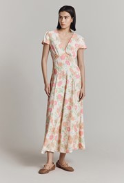 Marie Vintage Floral Short Sleeve Godet Dress
