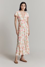 Marie Vintage Floral Short Sleeve Godet Dress
