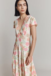 Marie Vintage Floral Short Sleeve Godet Dress