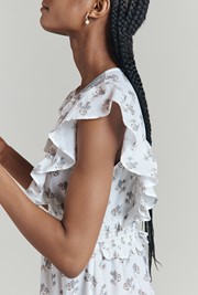 Lola Cotton Floral Border Print Ruffled Midi Dress