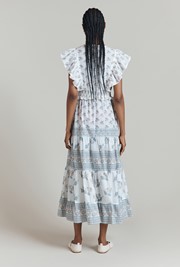 Lola Cotton Floral Border Print Ruffled Midi Dress