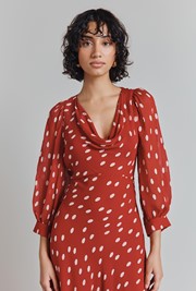 Zoe Spot Print Cowl Neck Bias Cut Georgette Dress