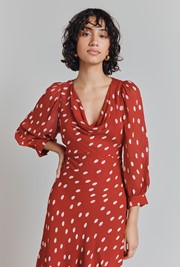 Zoe Spot Print Cowl Neck Bias Cut Georgette Dress