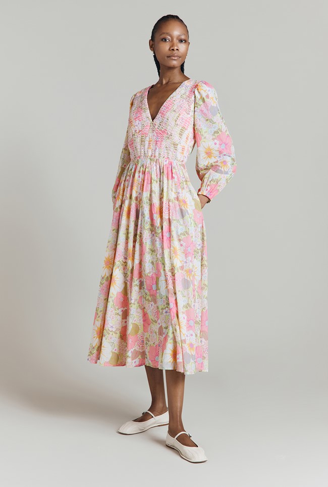 Adeline Floral Print Cotton Midi Dress