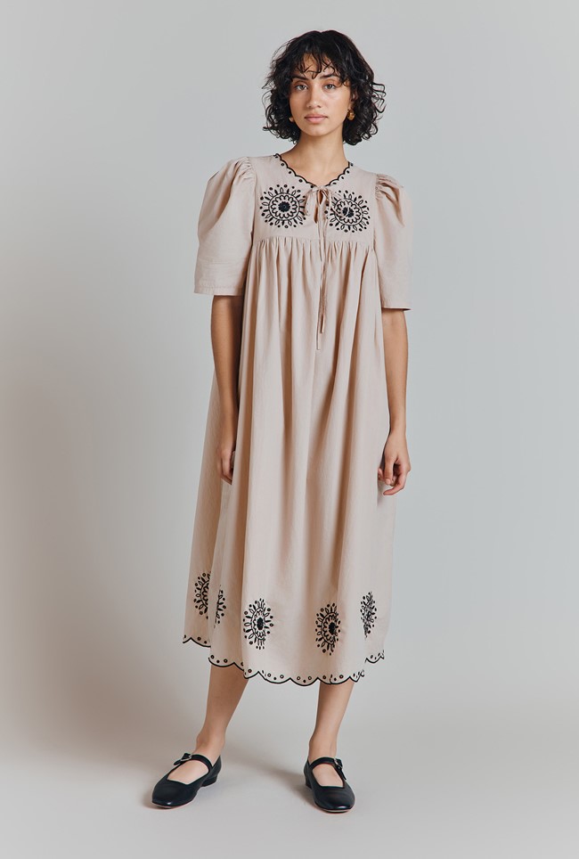 Ramona Cotton Embroidered Border Midi Dress