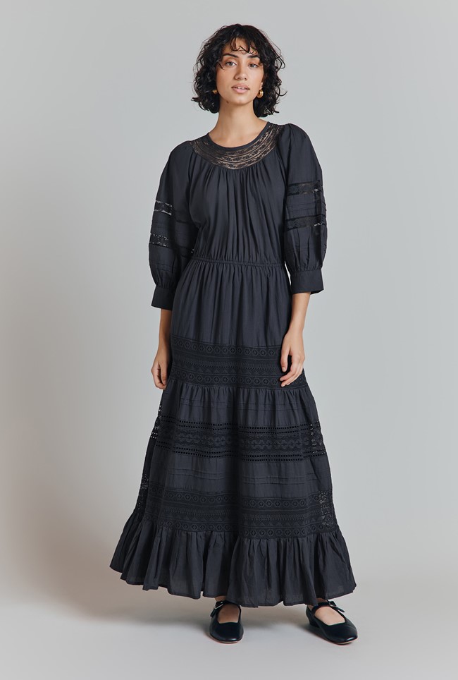 Leoni Lace Trim Cotton Midi Dress