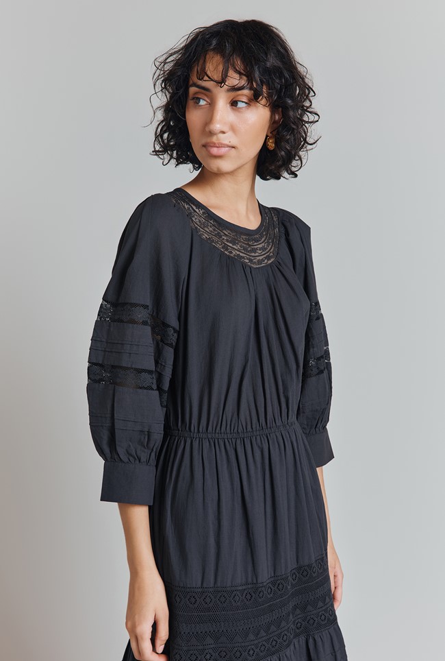 Leoni Lace Trim Cotton Midi Dress