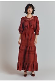 Leoni Lace Trim Cotton Midi Dress