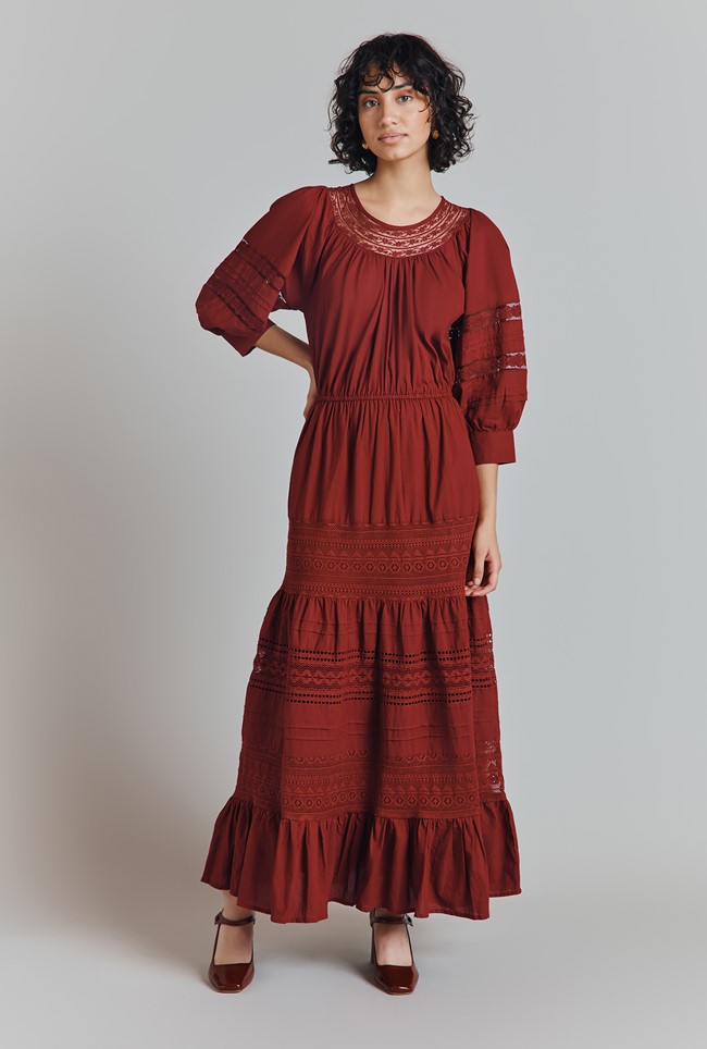 Leoni Lace Trim Cotton Midi Dress