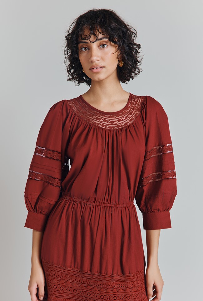 Leoni Lace Trim Cotton Midi Dress