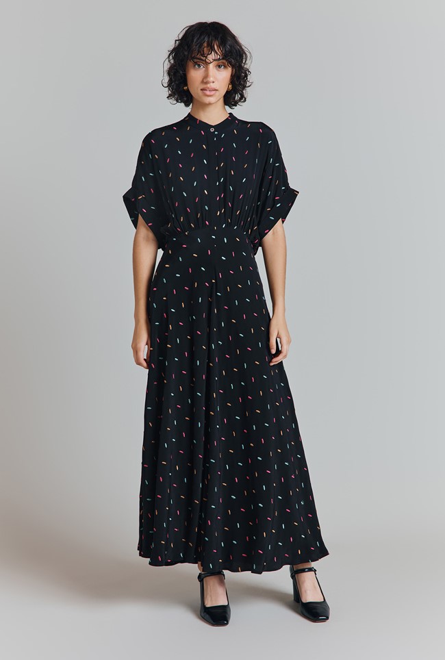 Arabella Spot Embroidered Wide Sleeve Midi Dress