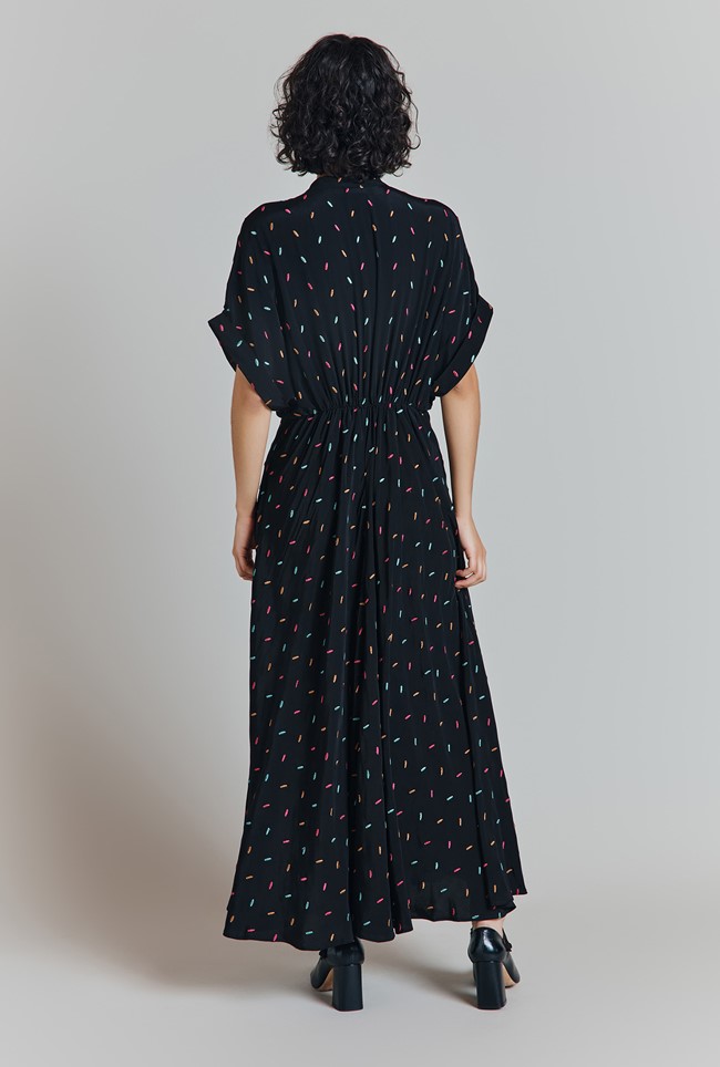 Arabella Spot Embroidered Wide Sleeve Midi Dress