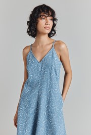 Ophelia Denim Embroidered Midi Slip Dress