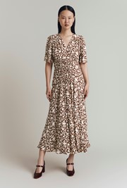 Minnie Crepe Printed Shirred Tea Dress