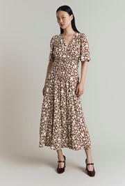 Minnie Crepe Printed Shirred Tea Dress