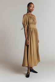 Anouk Viscose Shirred Neck Midi Dress