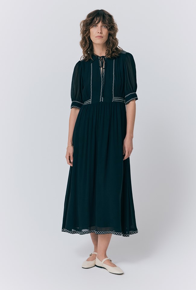 Emma Georgette Embroidered Midi Dress