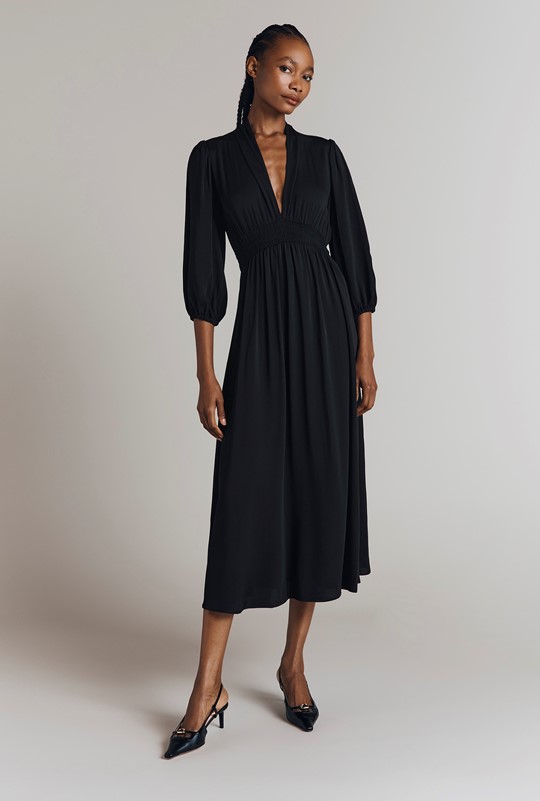 Petal Viscose V Neck Midi Dress