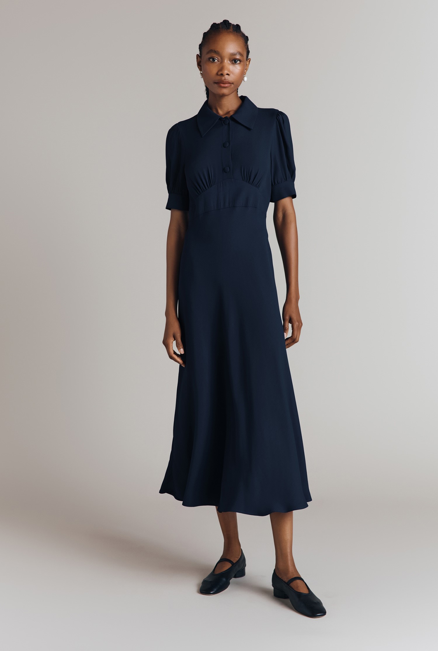 Wilma Navy Midi Tea Dress Ghost London