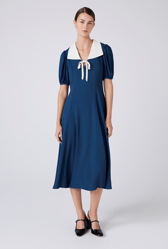Kami Crepe Collared Neck Midi Tea Dress