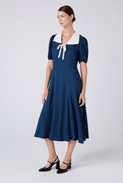 Kami Crepe Collared Neck Midi Tea Dress
