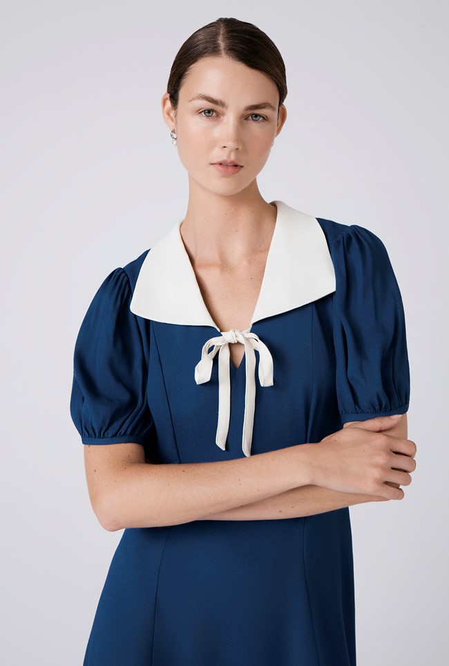 Kami Crepe Collared Neck Midi Tea Dress
