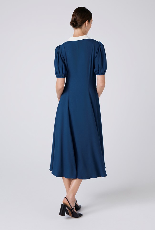 Kami Crepe Collared Neck Midi Tea Dress