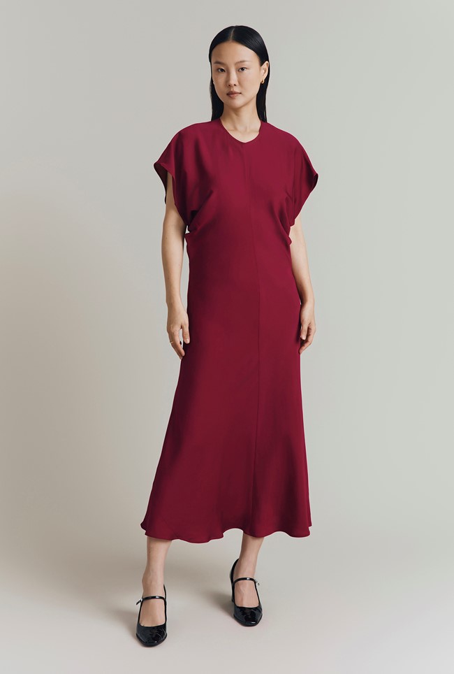 Dara Crepe Short Sleeve Midi Dress  