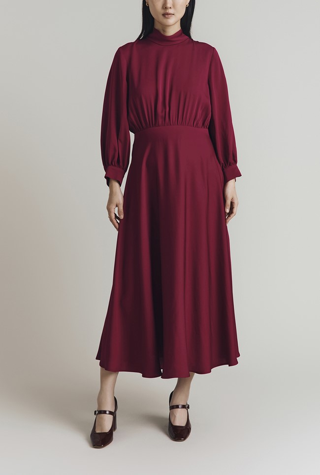 Balia Crepe Long Sleeve Midi Dress