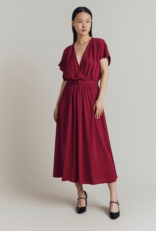 Aria Viscose Belted Midi Dress