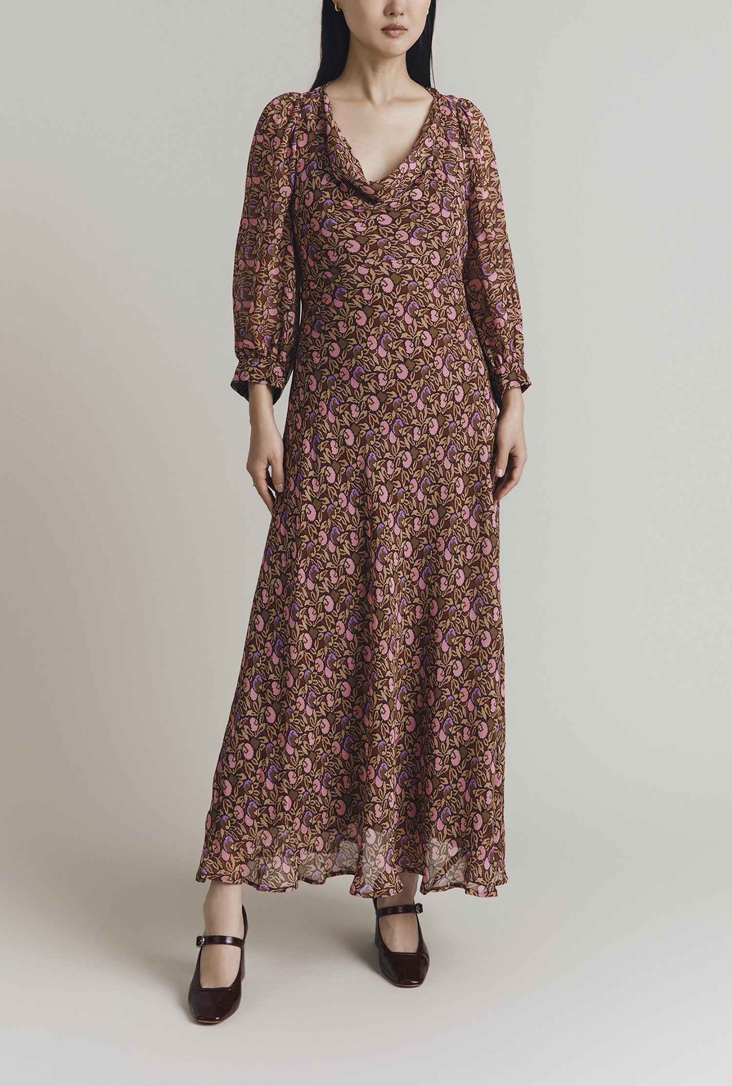 Talulah Brown Floral Bias Cut Dress | Ghost London