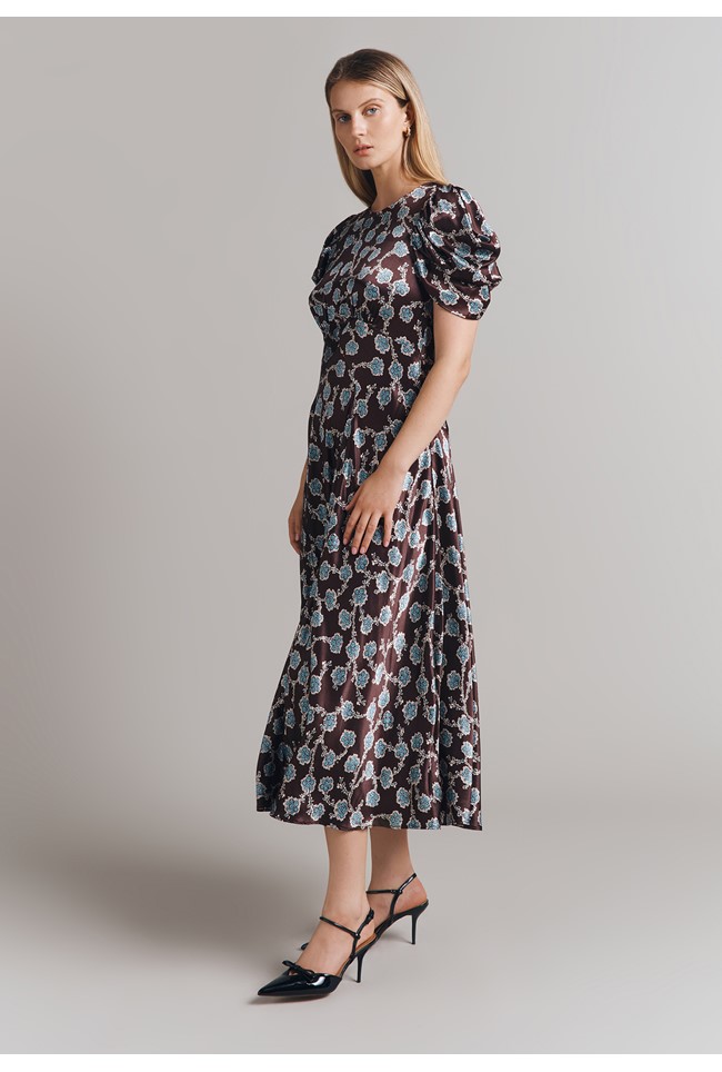 Beatrix Printed Floral Satin Bias Cut Dress