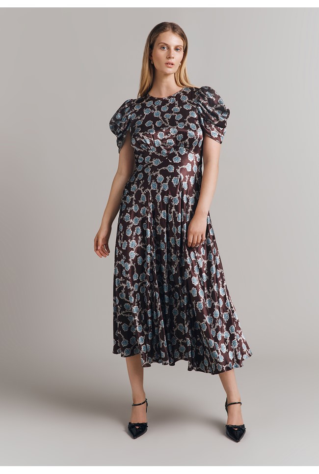 Beatrix Printed Floral Satin Bias Cut Dress