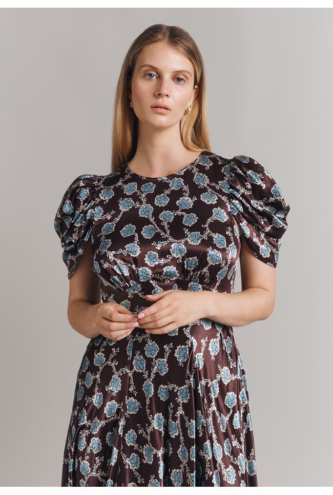 Beatrix Printed Floral Satin Bias Cut Dress