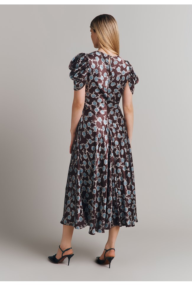 Beatrix Printed Floral Satin Bias Cut Dress