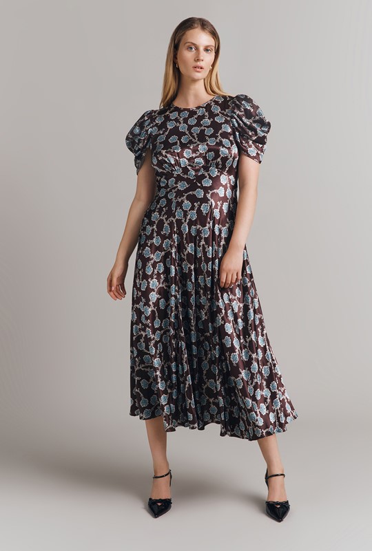 Beatrix Printed Floral Satin Bias Cut Dress