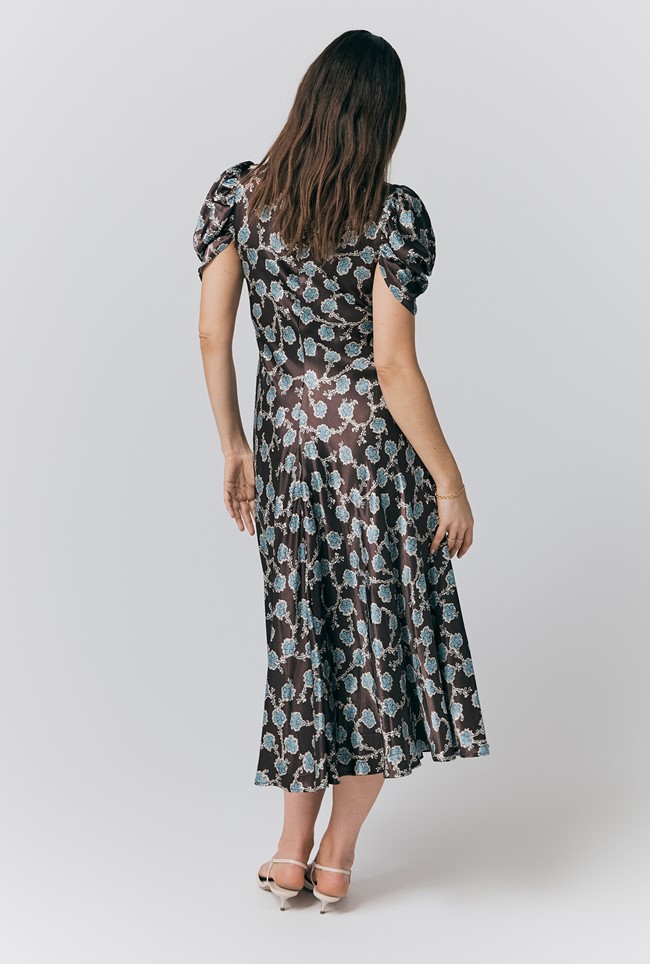 Beatrix Printed Floral Satin Bias Cut Dress