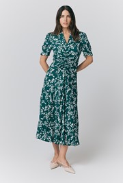 Capri Green Floral Crepe Midi Dress