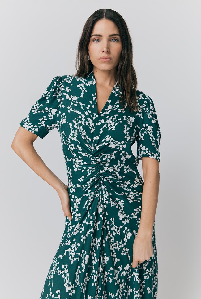 Capri Green Floral Crepe Midi Dress