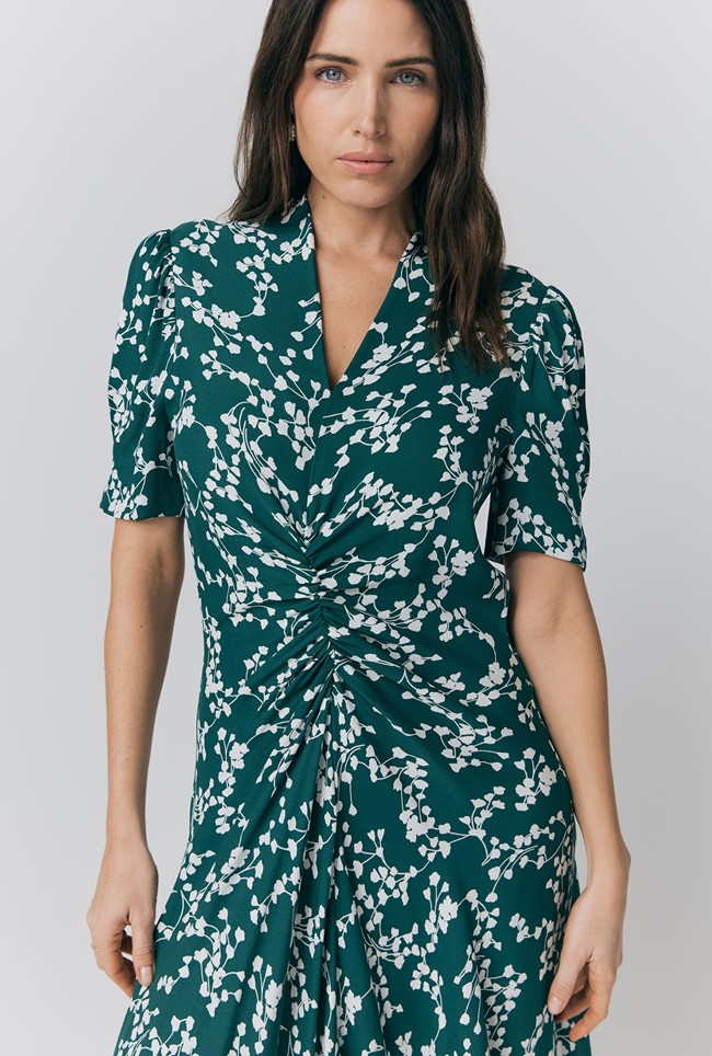 Capri Green Floral Crepe Midi Dress