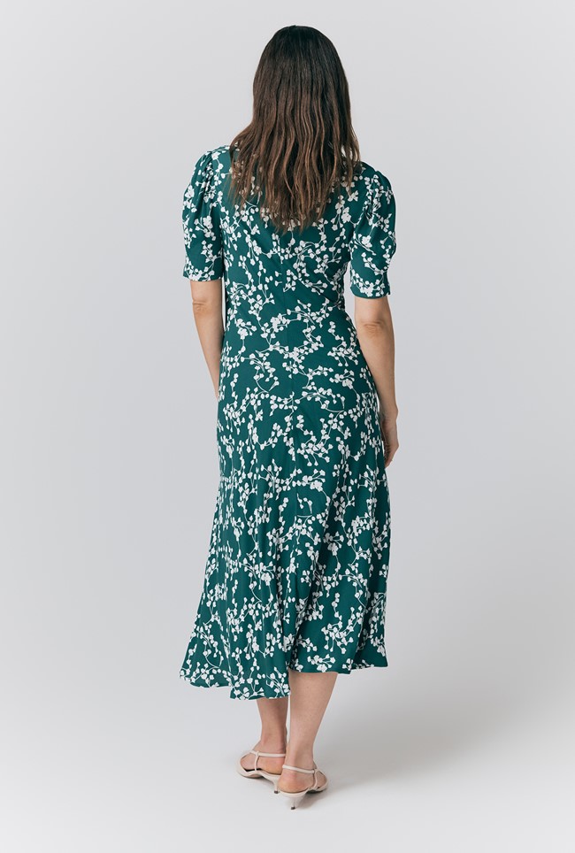 Capri Green Floral Crepe Midi Dress