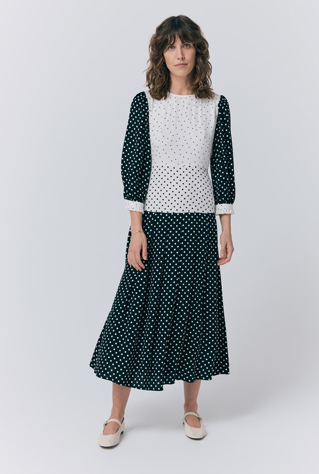 Iris Crepe Polka Dot Midi Dress