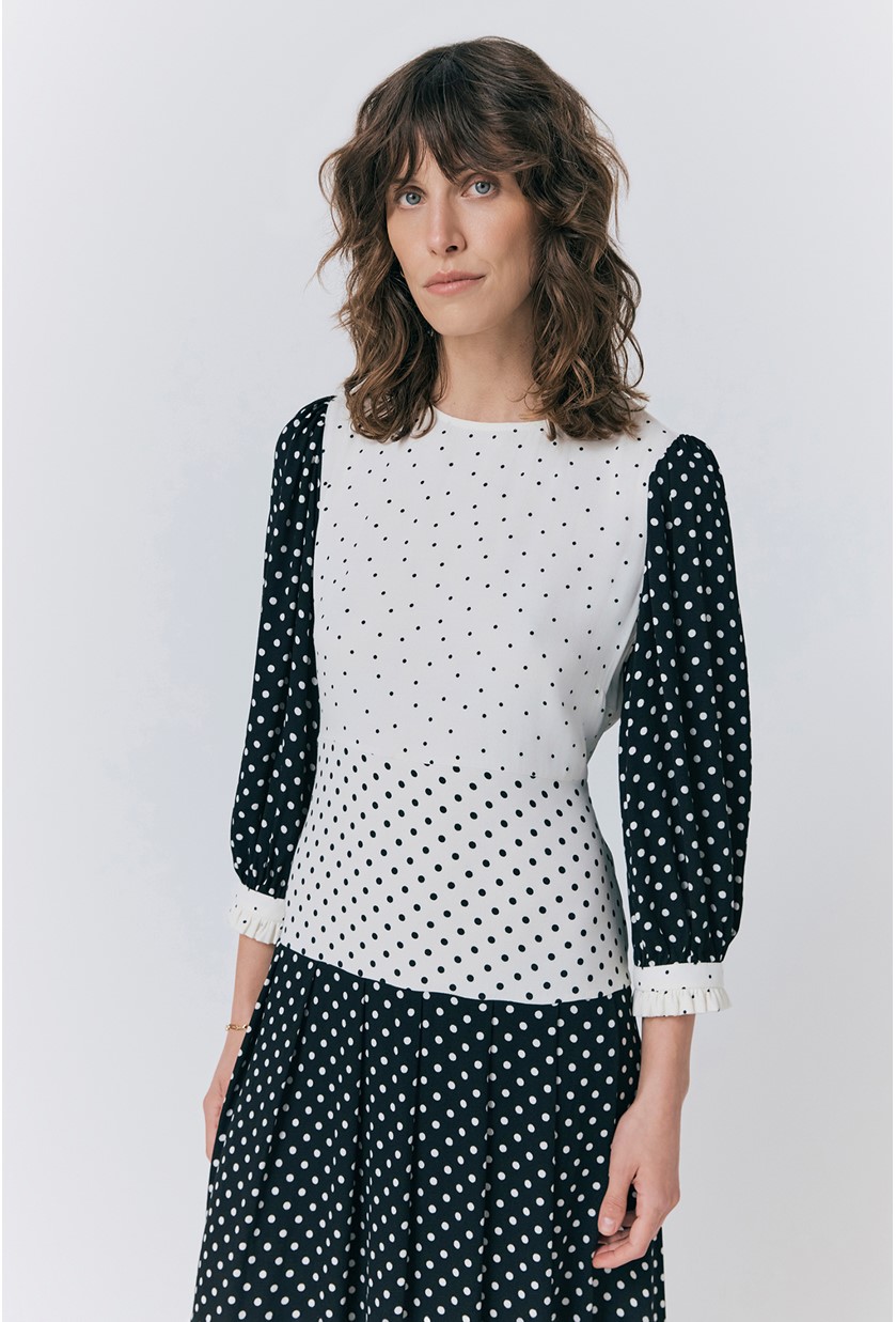 Iris Black and White Polka Dot Midi Dress | Ghost London