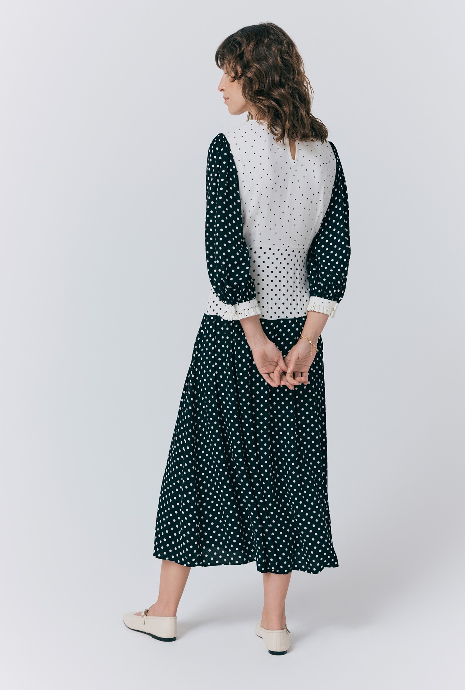 Iris Black and White Polka Dot Midi Dress | Ghost London