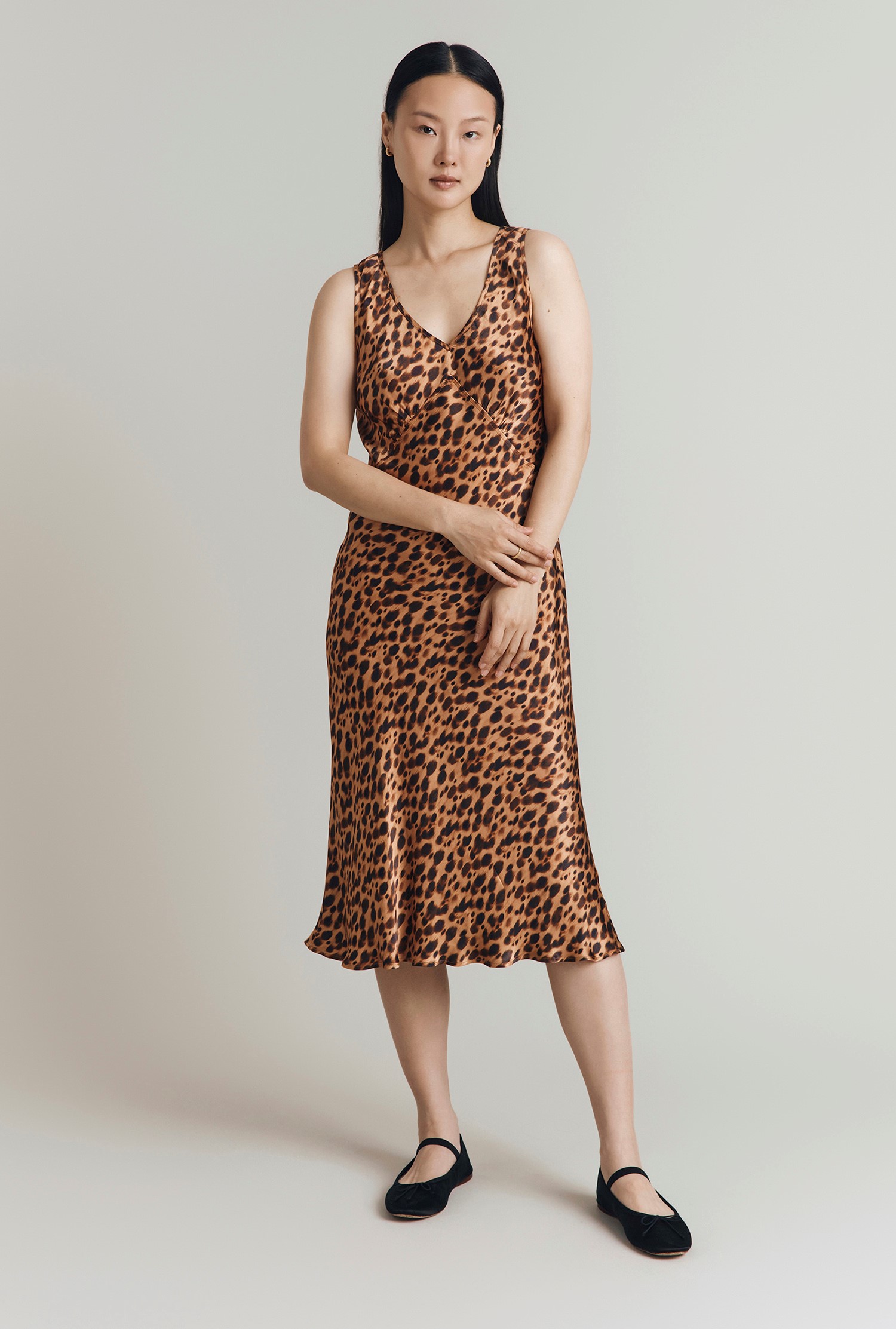 Summer Leopard Print Satin Midi Dress Ghost London