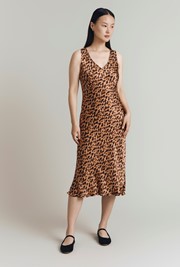 Summer Leopard Print Satin Midi Dress